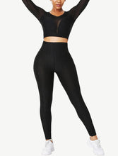 Load image into Gallery viewer, Contrast Mesh Long Sleeve 2-in-1 Cropped Yoga Set