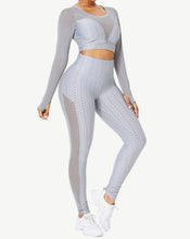 Load image into Gallery viewer, Contrast Mesh Long Sleeve 2-in-1 Cropped Yoga Set