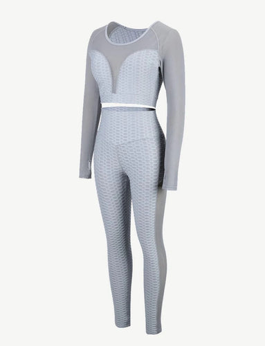 Contrast Mesh Long Sleeve 2-in-1 Cropped Yoga Set