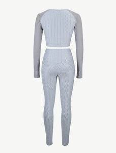 Contrast Mesh Long Sleeve 2-in-1 Cropped Yoga Set